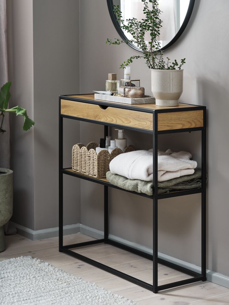 TRAPPEDAL Avlastningsbord TRAPPEDAL 30x80 1 låda varm ekfärgat/svart