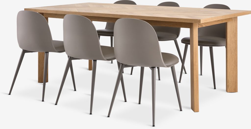 HARESKOV + ULDAL HARESKOV L200 bord natur ek + 4 ULDAL stol brun