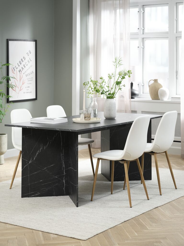 KRONDAL + JONSTRUP KRONDAL L180 bord marmorlook + 4 JONSTRUP stol vit