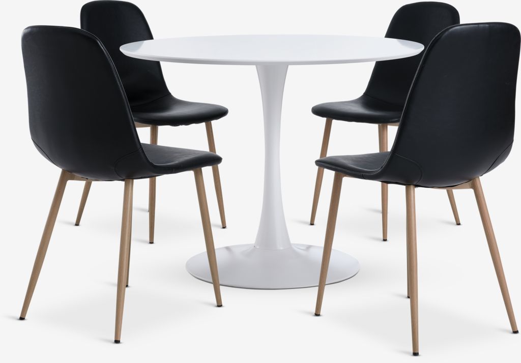 RINGSTED + JONSTRUP RINGSTED Ø100 bord vit + 4 JONSTRUP stol svart