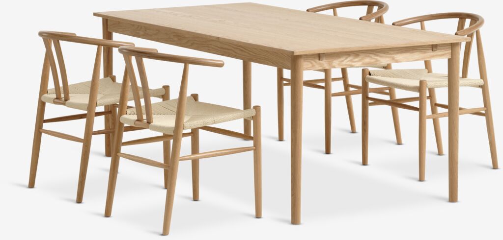 MARSTRUP + GUDERUP MARSTRUP L190/280 bord natur ek + 4 GUDERUP stol natur ek