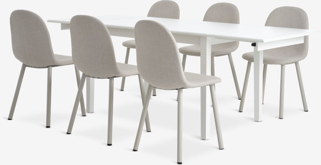KIRKEBY + EJSTRUP KIRKEBY L130/220 bord vit + 4 EJSTRUP stol beige