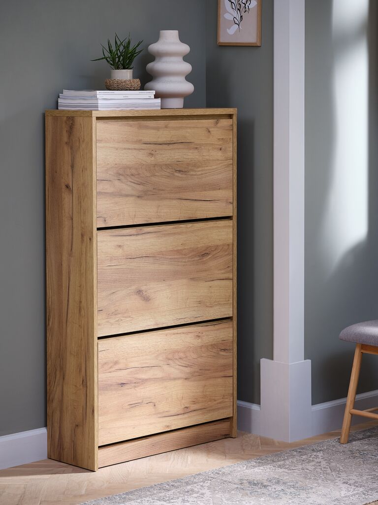 LIMFJORDEN Skoskåp LIMFJORDEN 3 fack natur vildekfärgat