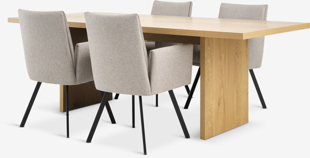 MUNKEBY + GJESING MUNKEBY L220 bord varm ek + 4 GJESING stol beige/svart