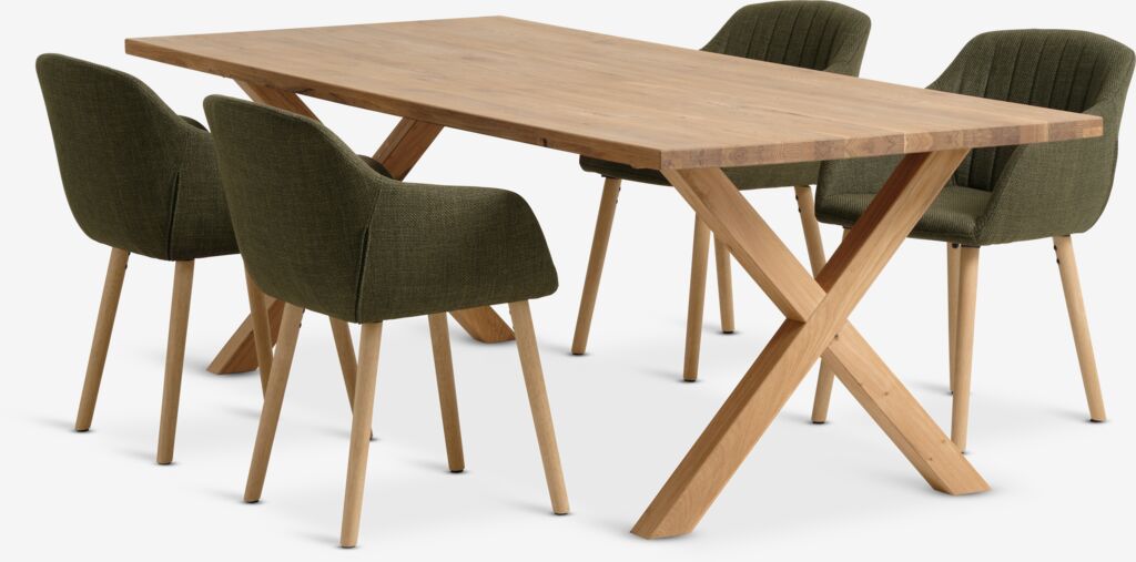 GRIBSKOV + ADSLEV GRIBSKOV L230 bord natur ek + 4 ADSLEV stol olivgrön