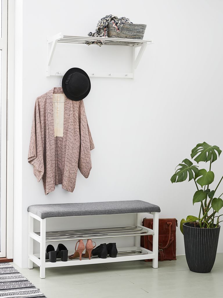 EGESKOV Bänk EGESKOV m/skohyllor stål/vit