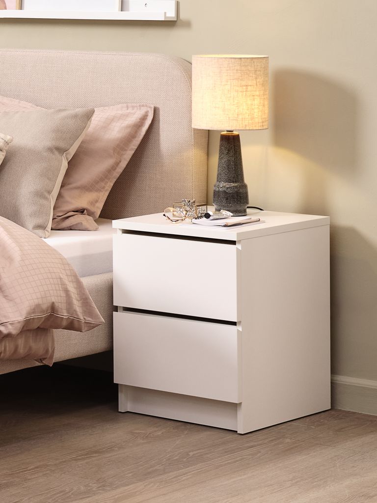 LIMFJORDEN Sängbord LIMFJORDEN 2 lådor vit