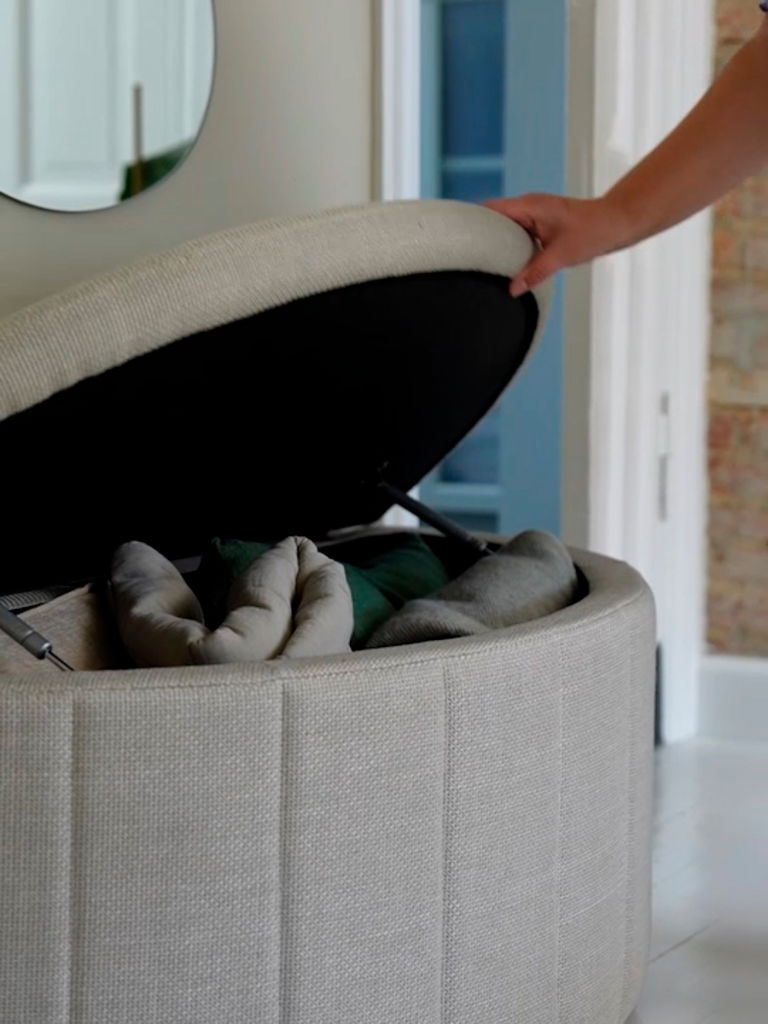 KAPPEL Bänk KAPPEL m/förvaring ljus sand tyg