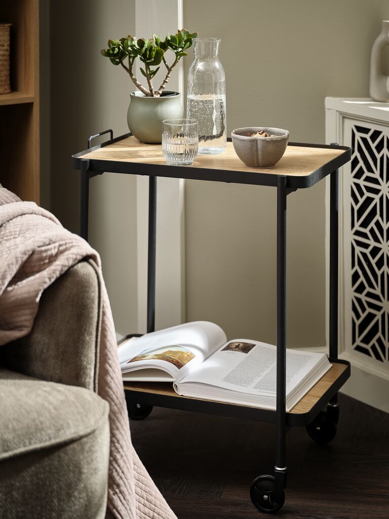 GANGSTED Rullbord GANGSTED 2 hyllor varm ekfärgat/svart