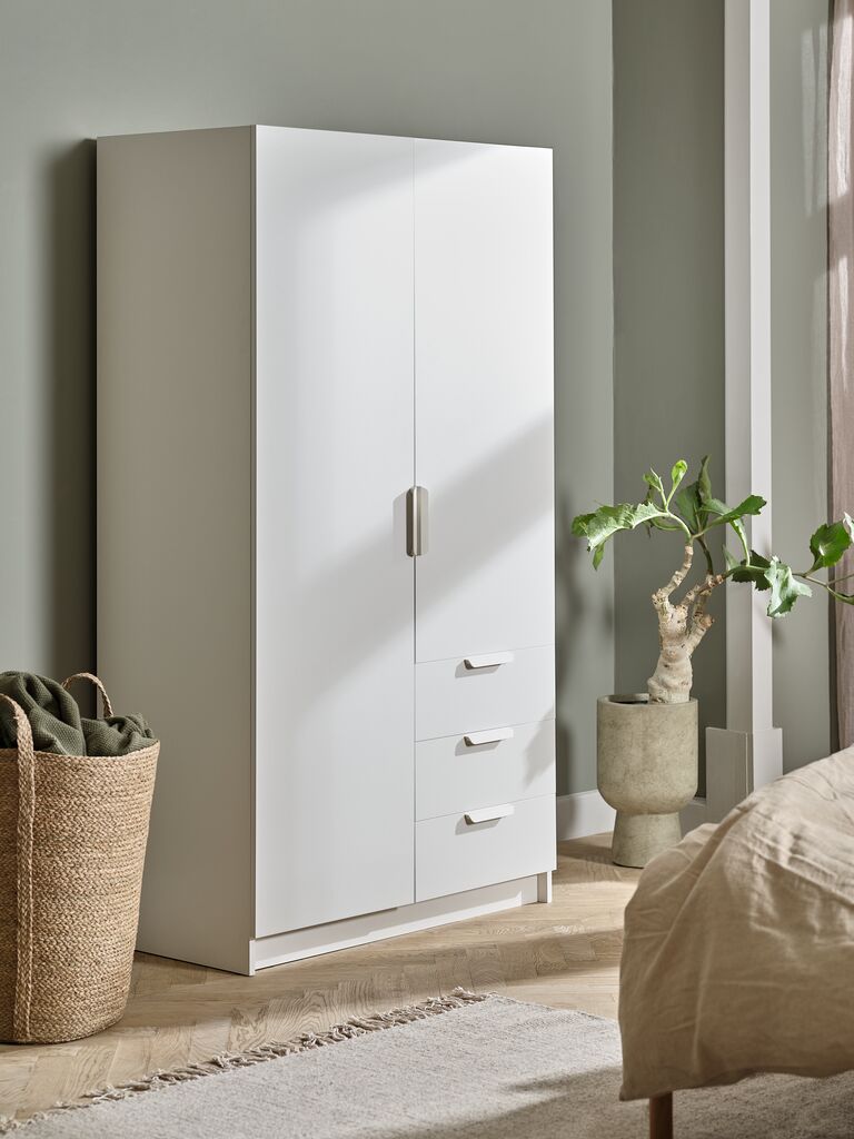 JENSLEV Garderob JENSLEV 96x176 2 dörrar 3 lådor vit