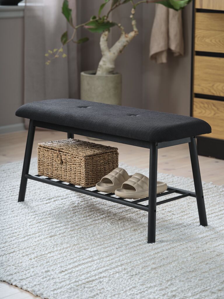 VANDSTED Bänk VANDSTED m/hylla svart tyg/svart