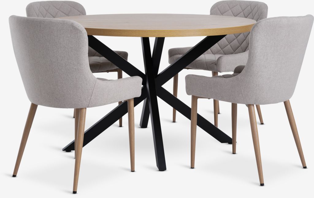 NORTOFT + BELLINGE NORTOFT Ø120 bord varm ek + 4 BELLINGE stol sand/natur ek