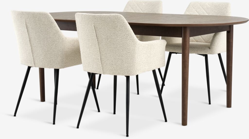 MARSTRAND + PURHUS MARSTRAND L200/280 bord mörk ek + 4 PURHUS stol offwhite