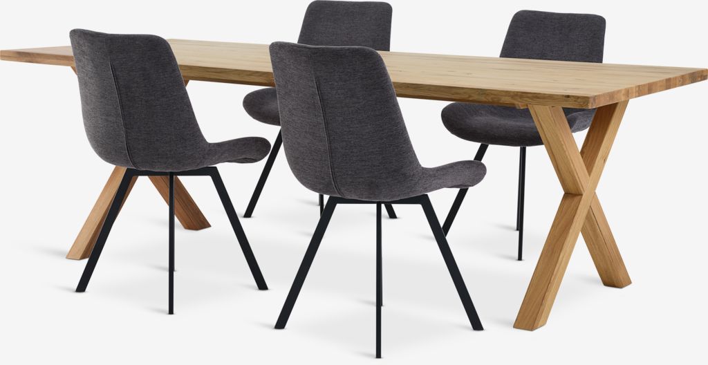GRIBSKOV + HYGUM GRIBSKOV L230 bord natur ek + 4 HYGUM stol grå