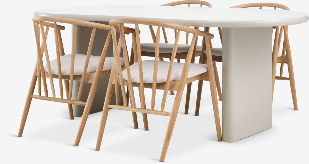 VORDINGBORG + LYKSBORG VORDINGBORG L198 bord beige + 4 LYKSBORG stol natur ek