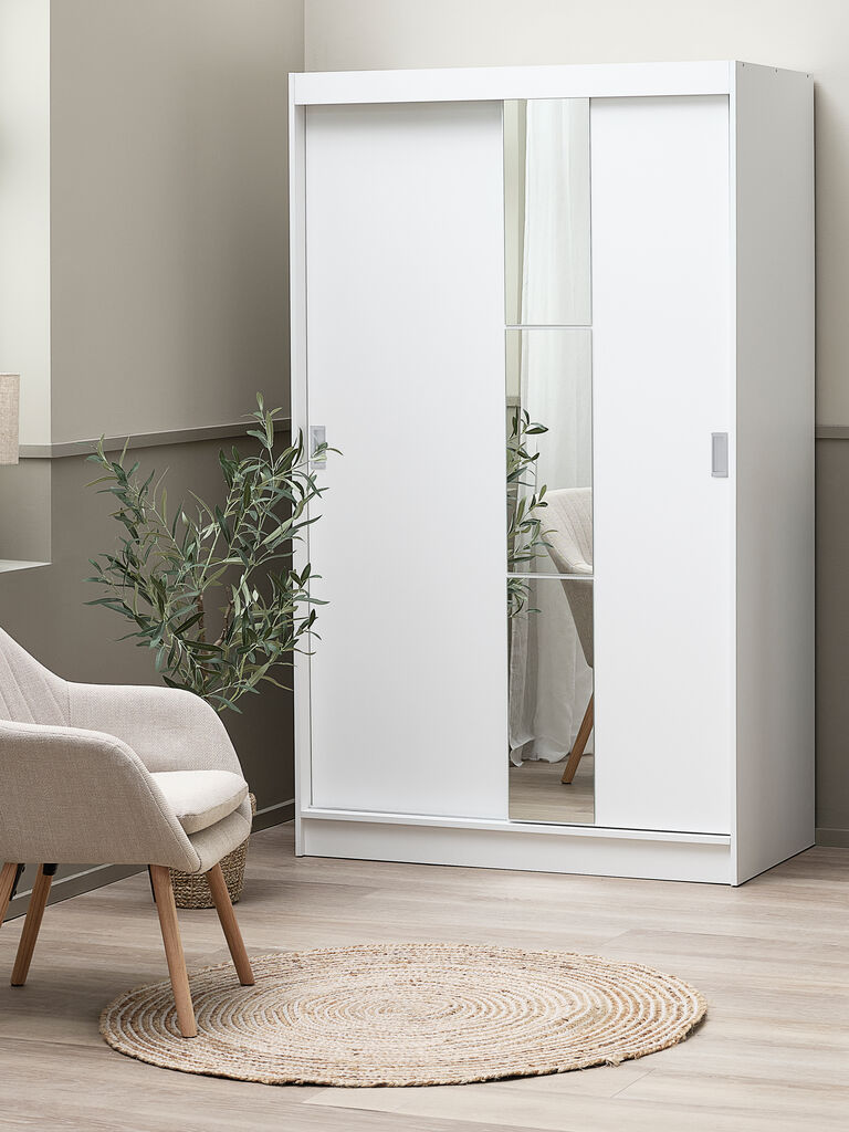 ODDER Garderob ODDER 120x201 2 skjutdörrar m/spegel vit