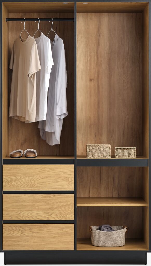 ODENSE Garderob ODENSE 120x210 3 dörrar 3 lådor varm ekfärgad