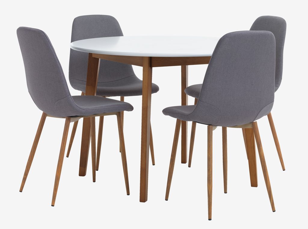 JEGIND + JONSTRUP JEGIND Ø105 bord vit + 4 JONSTRUP stol grå