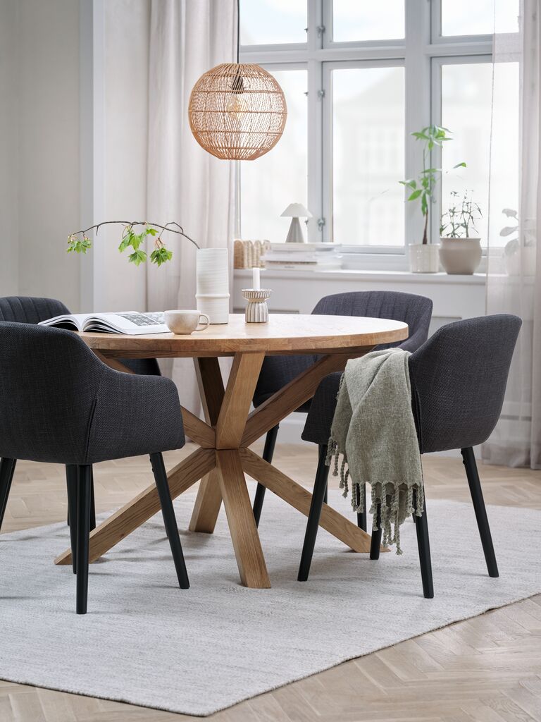 GRIBSKOV + ADSLEV GRIBSKOV Ø120 bord natur ek + 4 ADSLEV stol antracit