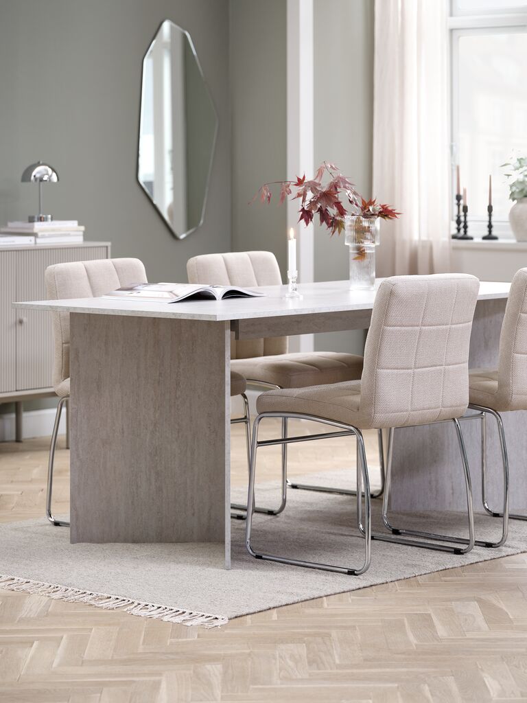 KRONDAL + HAMMEL KRONDAL L180 bord travertin + 4 HAMMEL stol beige