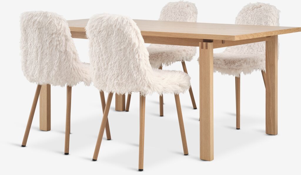 MEJLSKOV + JONSTRUP MEJLSKOV L180 bord natur ek + 4 JONSTRUP stol teddy offwhite