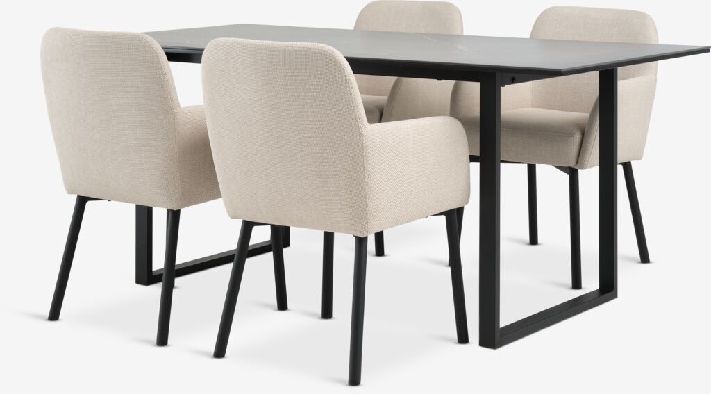 MOSELUND + SOTTRUP MOSELUND L180 bord keramik + 4 SOTTRUP stol beige/svart