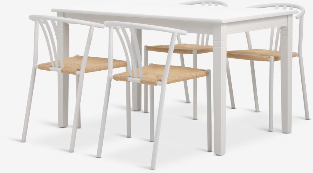 KIRKEBY + JYDERUP KIRKEBY L130/220 bord vit + JYDERUP stol vit/natur