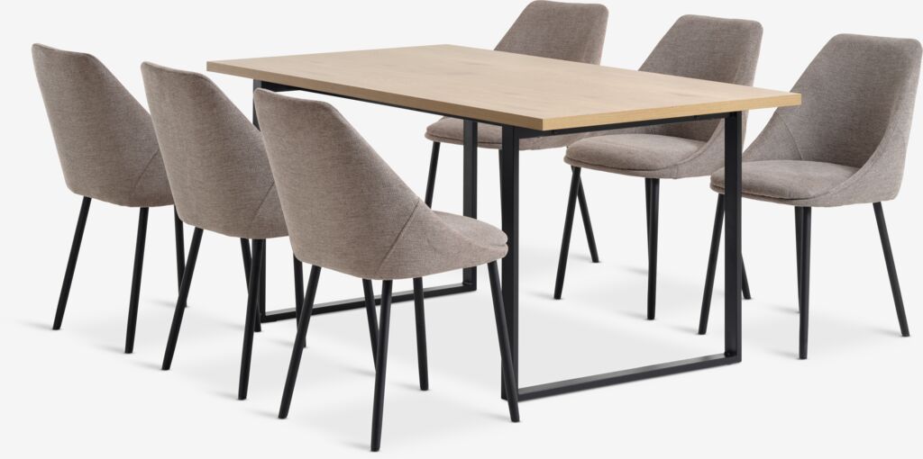 AABENRAA + VELLEV AABENRAA L160 bord varm ek + 4 VELLEV stol sand/svart