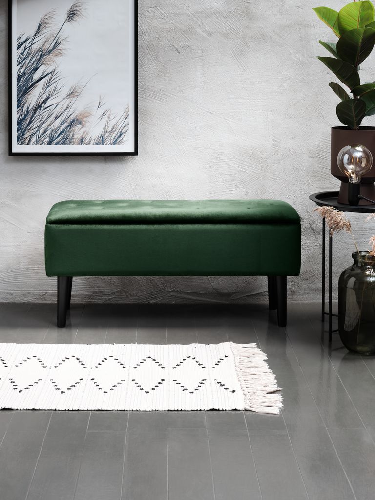 BADSTED Bänk BADSTED m/förvaring mörkgrön sammet/svart
