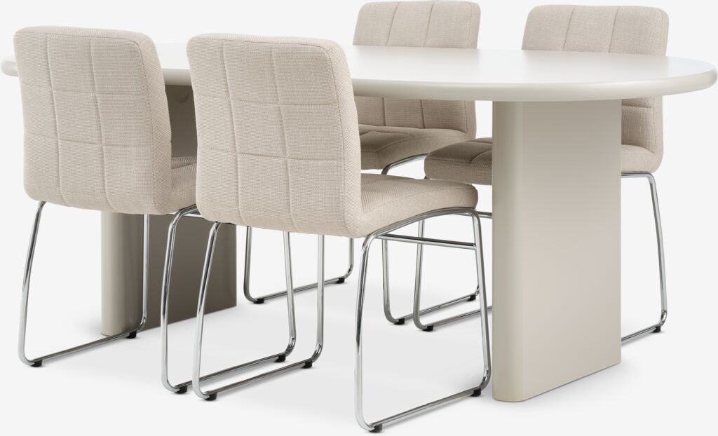 VORDINGBORG + HAMMEL VORDINGBORG L198 bord beige + 4 HAMMEL stol beige