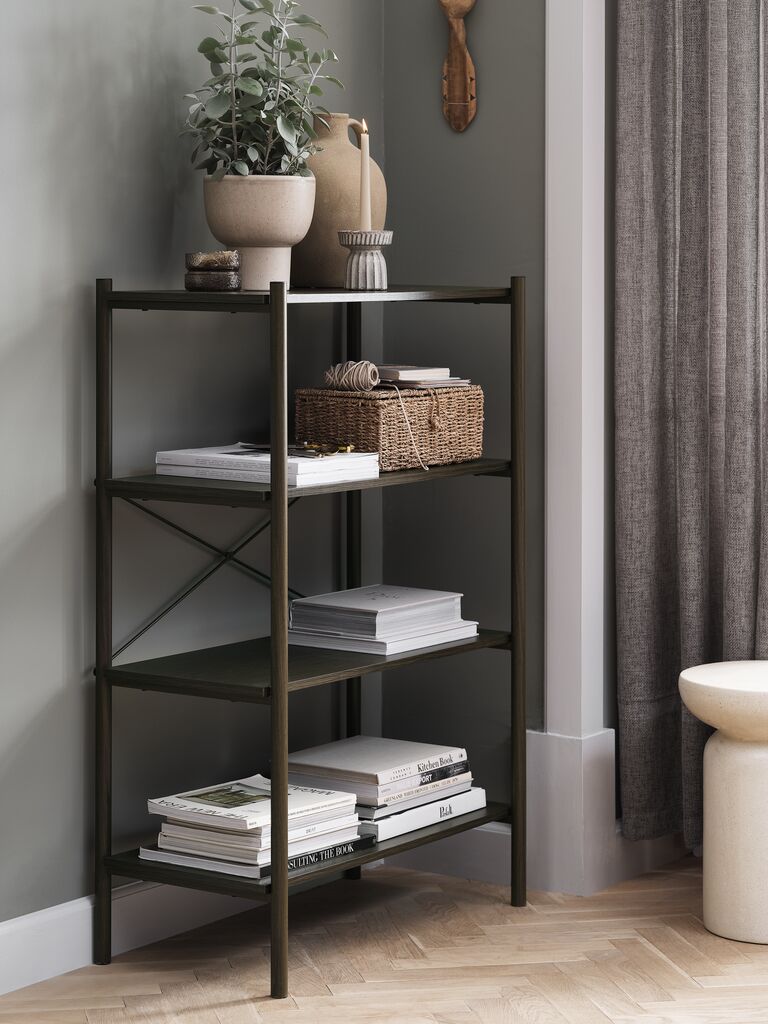 LINDVED Hyllenhet LINDVED 4 hyllor mörk ekfärgad