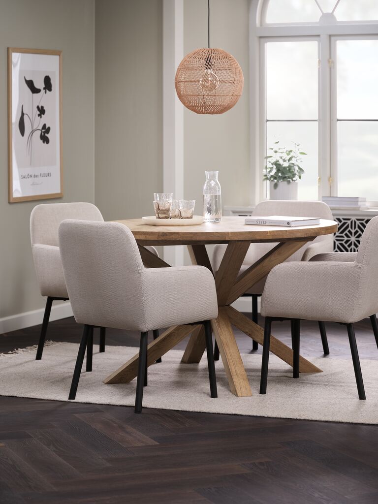 GRIBSKOV + SOTTRUP GRIBSKOV Ø120 bord natur ek + 4 SOTTRUP stol beige/svart