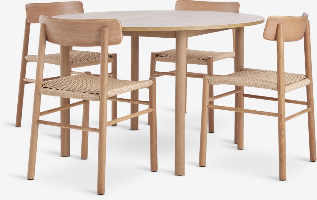 ALSTED + ISLEV ALSTED Ø120 bord natur ek + 4 ISLEV stol u/armstöd natur ek