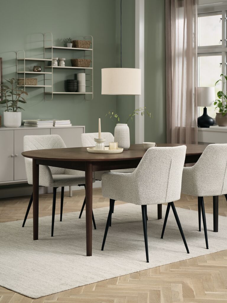 MARSTRAND + PURHUS MARSTRAND L200/280 bord mörk ek + 4 PURHUS stol offwhite