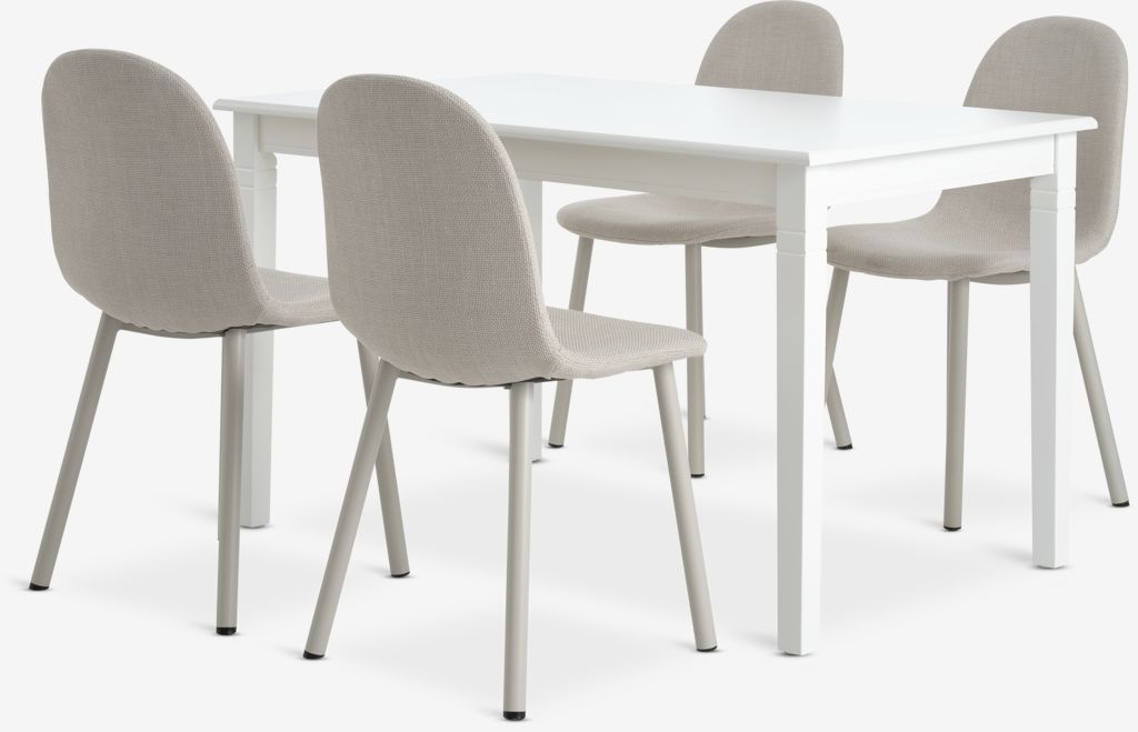 KIRKEBY + EJSTRUP KIRKEBY L130/220 bord vit + 4 EJSTRUP stol beige