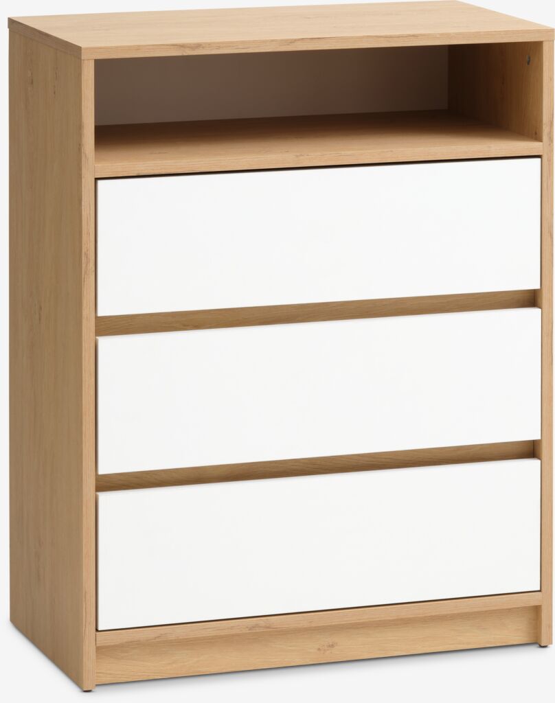 BILLUND Byrå BILLUND 3 lådor vit/natur ekfärgad