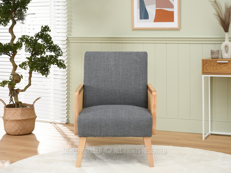 Fotel Foster Grafit Tkanina Rattan-Dąb, Podstawa Dąb