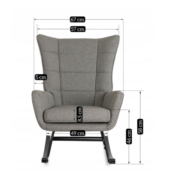 Fotel Uszak Bujany Wypoczynkowy JACKSON Szary Czarne Salon