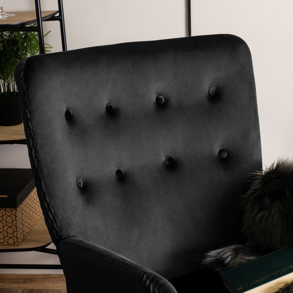 Fotel Wypoczynkowy Welurowy Uszak Do Salonu Loft Tapicerowany Czarny SANTOS