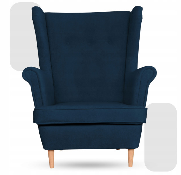 Fotel uszak skandynawski welur Hunter Family Meble błękitny
