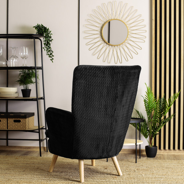 Fotel Wypoczynkowy Welurowy Uszak Do Salonu Loft Tapicerowany Czarny SANTOS