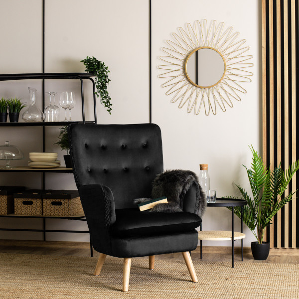 Fotel Wypoczynkowy Welurowy Uszak Do Salonu Loft Tapicerowany Czarny SANTOS