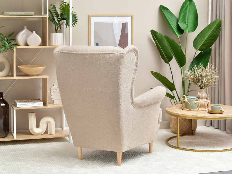 Fotel Malmo Żurawina Tkanina, Podstawa Orzech