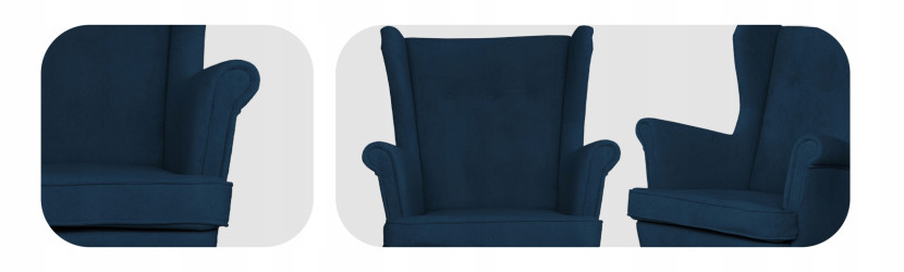 Fotel uszak skandynawski welur Hunter Family Meble błękitny