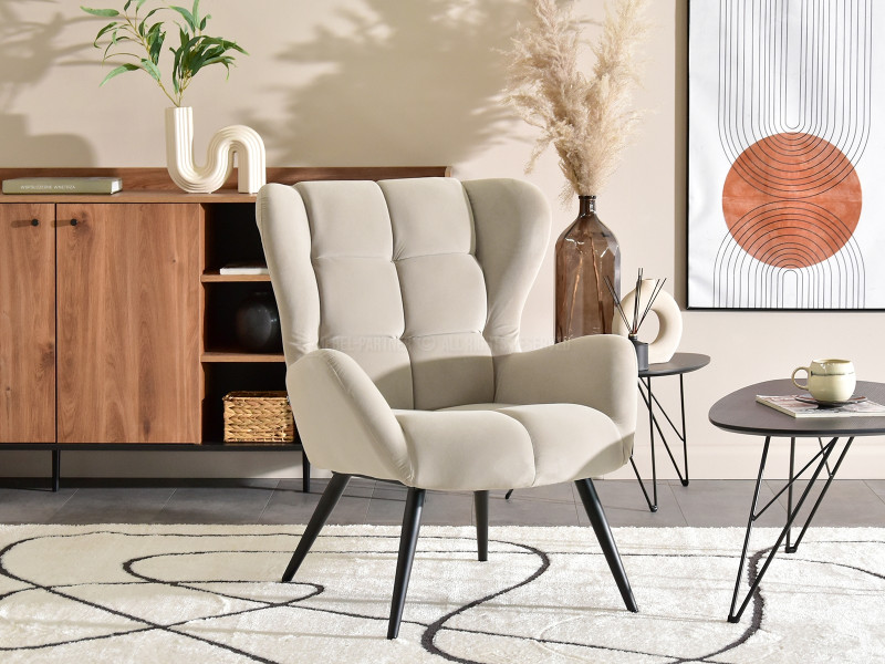 Fotel Kikori Szary Welur, Podstawa Czarny