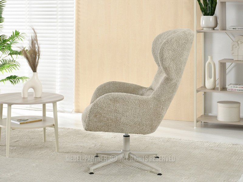Beżowy Fotel Tula Baranek Obrotowy Do Salonu I Sypialni