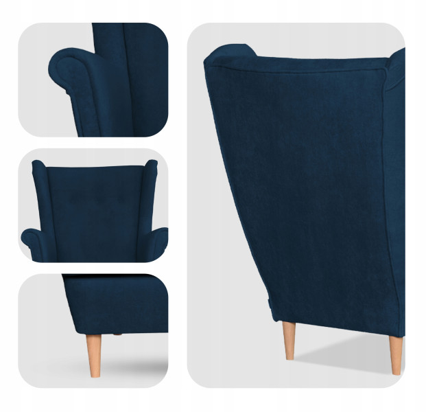 Fotel uszak skandynawski welur Hunter Family Meble błękitny