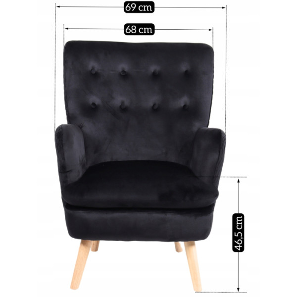 Fotel Wypoczynkowy Welurowy Uszak Do Salonu Loft Tapicerowany Czarny SANTOS