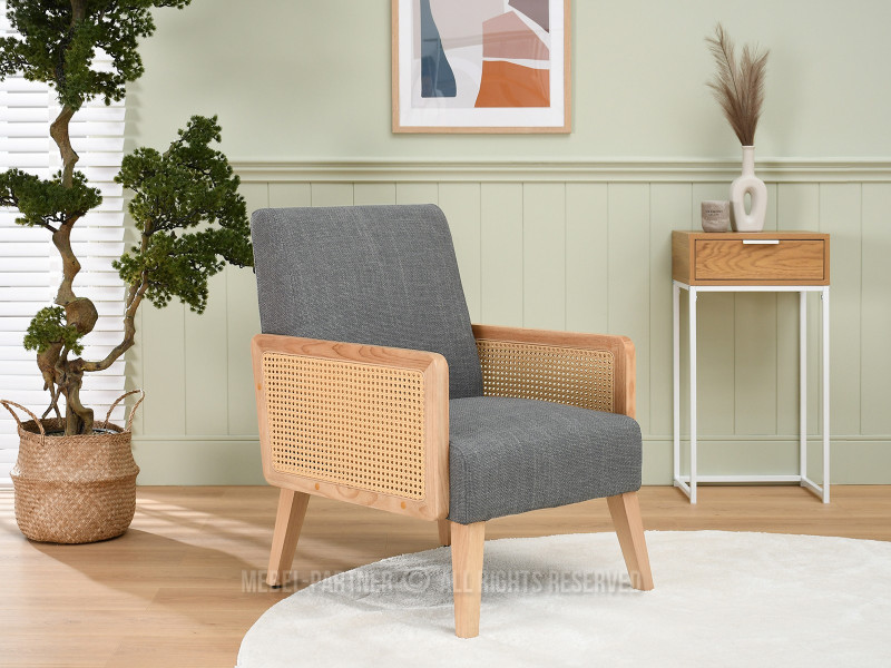 Fotel Foster Grafit Tkanina Rattan-Dąb, Podstawa Dąb