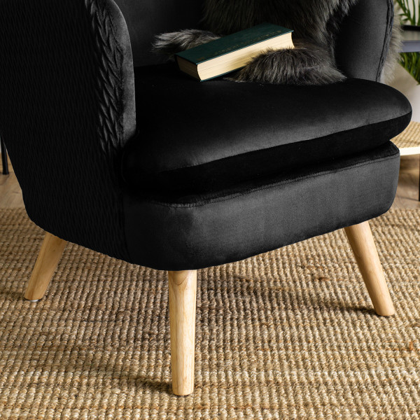 Fotel Wypoczynkowy Welurowy Uszak Do Salonu Loft Tapicerowany Czarny SANTOS